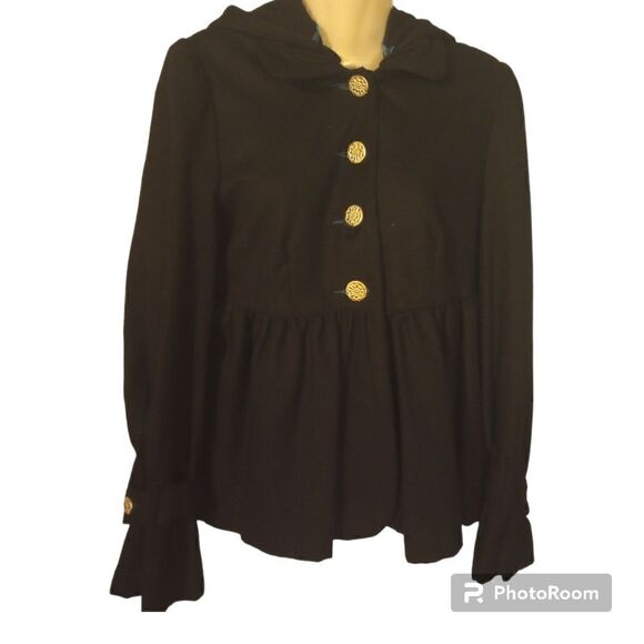 - Nordstrom Pelham hem coat w removable Hood ruffle sleeve flower accent b… - Picture 1 of 13